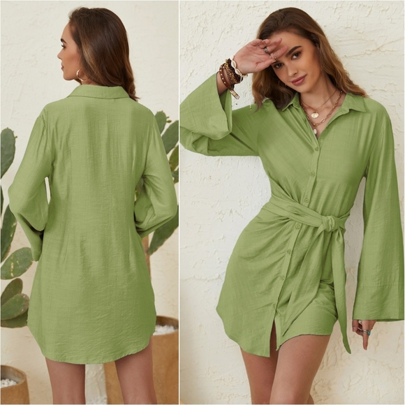 Matcha Glow Mini Shirt Dress - Picture 2 of 8